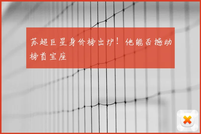 苏超巨星身价榜出炉！他能否撼动榜首宝座